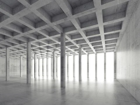 Perspective view of empty concrete room, 3d Stock Illustration