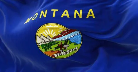  Perspective view of the flag of the American state of Montana waving Pers... Stock Photos