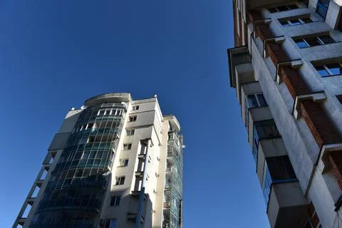 Perspective view of flat of blocks from Communist period, worn out concrete.. Fotos de archivo