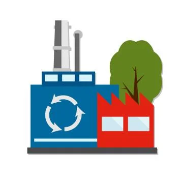 Perspective view on four power electricity industry factory building in cartoon Stock Illustration