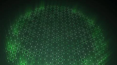 Perspective View Futuristic Green Light Beam Hexagon Grid Digital Technology Stock Illustration