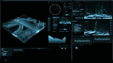 Perspective view of futuristic interface/Digital screen Stock Footage 94449434