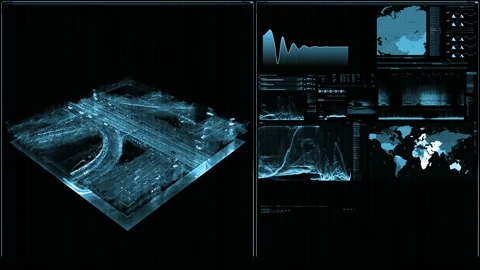 Perspective view of futuristic interface/Digital screen Stock Footage 94450054