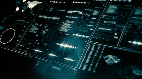Perspective view of futuristic interface/Digital screen Stock Footage 94525322