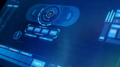 Perspective view of Futuristic interface/Digital screen glass panel with buttons Stock Footage 122613265