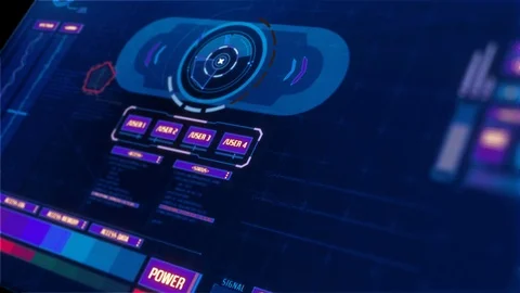 Perspective view of Futuristic interface/Digital screen glass panel with buttons Stock Footage 122613294