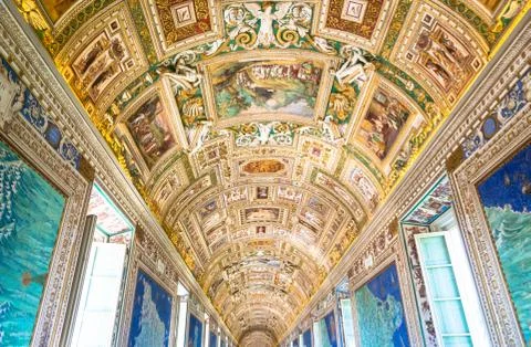 Perspective view in the Gallery of Maps in Vatican Museum, Vatican City, Rome Foto stock