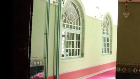 Perspective View of Historic Interior Corridor Windows in a Hallway Stock-Footage 330369507