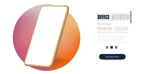 Perspective view the layout of the smartphone with a blank white screen lies in Illustrazione stock