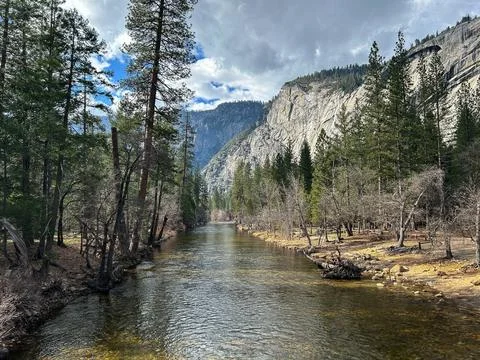 Perspective View of Merced River Stock Photos