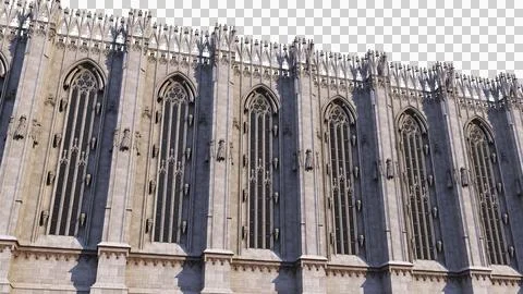 Perspective view of modular gothic wall with arches and spires, 3D render Stock Illustration