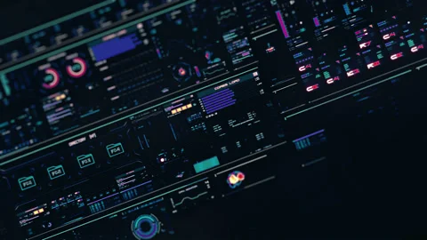 Perspective view of multicolored futuristic interface. Looping screensaver Stock Footage 149028778