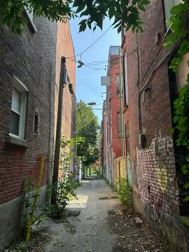 Perspective view of Narrow Sidewalk 库存照片
