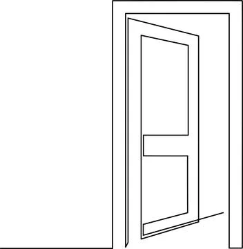 Perspective view of an open door with two rectangular panels and a window f.. Stock Illustration