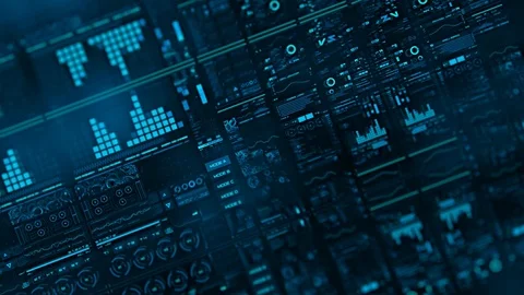 Perspective view with out of focus areas of futuristic interface/Digital screen Stock-Footage 81512057