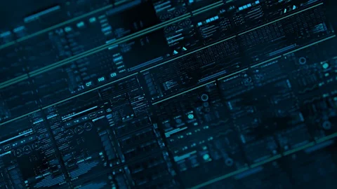 Perspective view with out of focus areas of futuristic interface/Digital screen Video stock 81512081