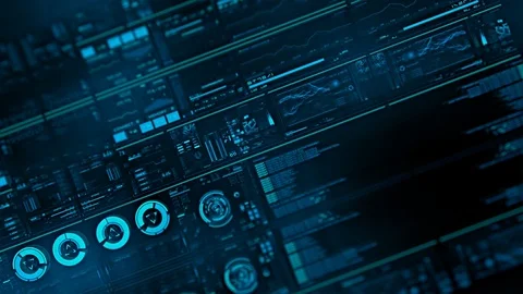 Perspective view with out of focus areas of futuristic interface/Digital screen Stock Footage 81577240