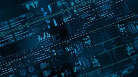 Perspective view with out of focus areas of futuristic interface/Digital screen Stock Footage 81607017
