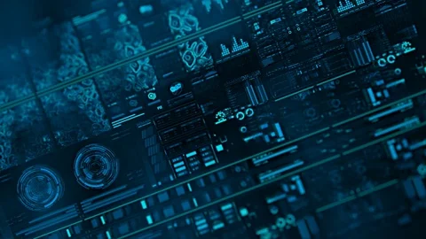Perspective view with out of focus areas of futuristic interface/Digital screen Stock Footage 81635446