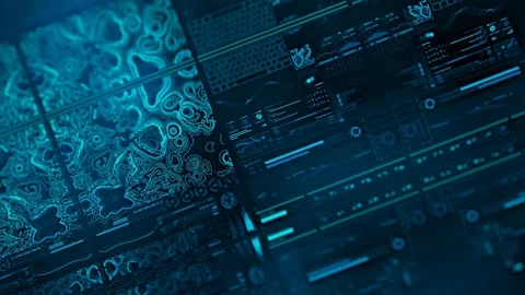 Perspective view with out of focus areas of futuristic interface/Digital screen Stock Footage 81646516