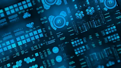 Perspective view with out of focus areas of futuristic interface/Digital screen Stock Footage 82116989