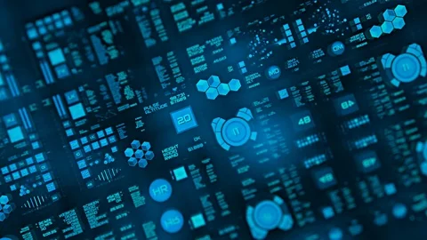 Perspective view with out of focus areas of futuristic interface/Digital screen Stock Footage 82117014