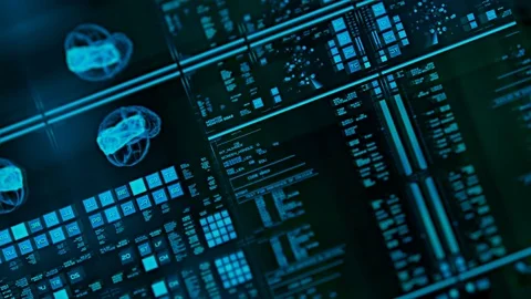 Perspective view with out of focus areas of futuristic interface/Digital screen Stock Footage 82196277