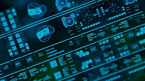 Perspective view with out of focus areas of futuristic interface/Digital screen Stock Footage 82209935