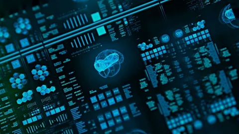 Perspective view with out of focus areas of futuristic interface/Digital screen Stock Footage 82229575