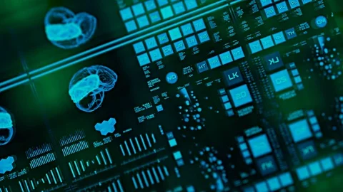 Perspective view with out of focus areas of futuristic interface/Digital screen Stock Footage 82251149