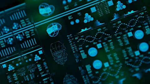 Perspective view with out of focus areas of futuristic interface/Digital screen Stock Footage 82271086