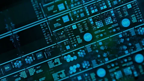 Perspective view with out of focus areas of futuristic interface/Digital screen Stock Footage 82272317