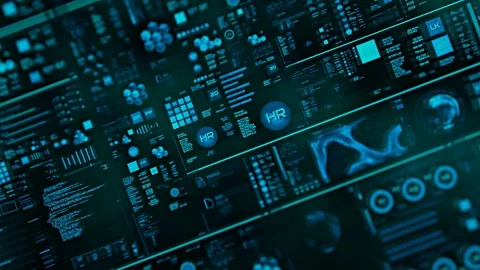 Perspective view with out of focus areas of futuristic interface/Digital screen Stock Footage 85345573