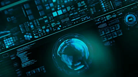 Perspective view with out of focus areas of futuristic interface/Digital screen Stock Footage 85790765