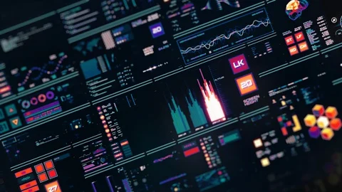 Perspective view with out of focus areas of Futuristic interface/Digital screen Stock Footage 120068860