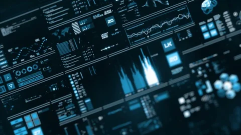 Perspective view with out of focus areas of Futuristic interface/Digital screen Stock Footage 120068974