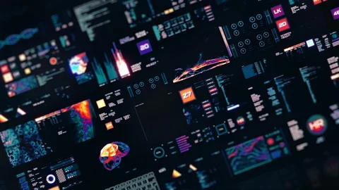 Perspective view with out of focus areas of Futuristic interface/Digital screen Stock Footage 120097245