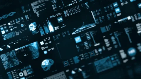 Perspective view with out of focus areas of Futuristic interface/Digital screen Stock Footage 120097529