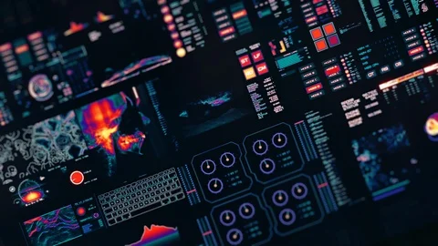 Perspective view with out of focus areas of Futuristic interface/Digital screen Stock Footage 122606298