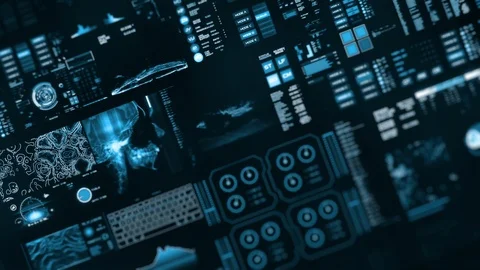 Perspective view with out of focus areas of Futuristic interface/Digital screen Stock Footage 122606339