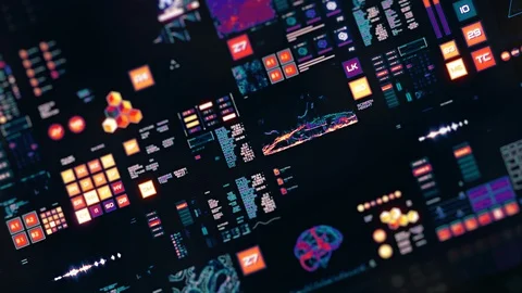 Perspective view with out of focus areas of Futuristic interface/Digital screen Stock Footage 122607401