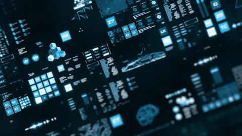 Perspective view with out of focus areas of Futuristic interface/Digital screen Stock Footage 122607768