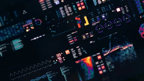 Perspective view with out of focus areas of Futuristic interface/Digital screen Stock Footage 122608361