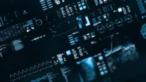 Perspective view with out of focus areas of Futuristic interface/Digital screen Stock Footage 122608445