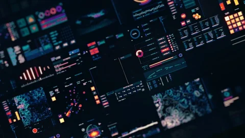 Perspective view with out of focus areas of Futuristic interface/Digital screen Stock Footage 122609320