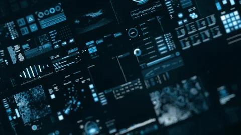 Perspective view with out of focus areas of Futuristic interface/Digital screen Stock Footage 122609349