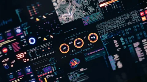 Perspective view with out of focus areas of Futuristic interface/Digital screen Stock Footage 122610475