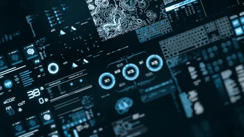 Perspective view with out of focus areas of Futuristic interface/Digital screen Stock Footage 122610541