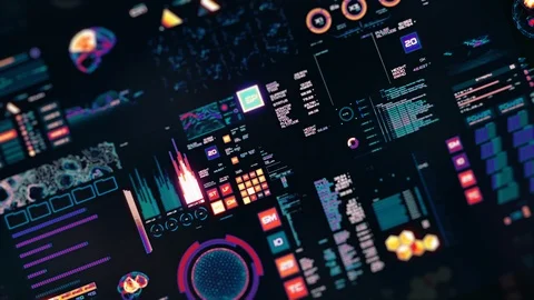 Perspective view with out of focus areas of Futuristic interface/Digital screen Stock Footage 122611437