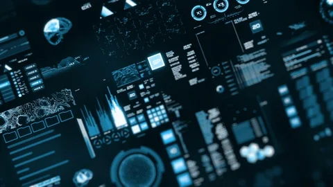 Perspective view with out of focus areas of Futuristic interface/Digital screen Stock Footage 122611625